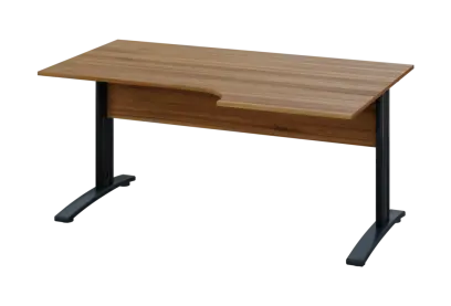 ERK 28 - 166 stůl kancelářský, rohový, pravý, kovová podnož černá, deska 25 mm, široký 1600 mm, ořech světlý